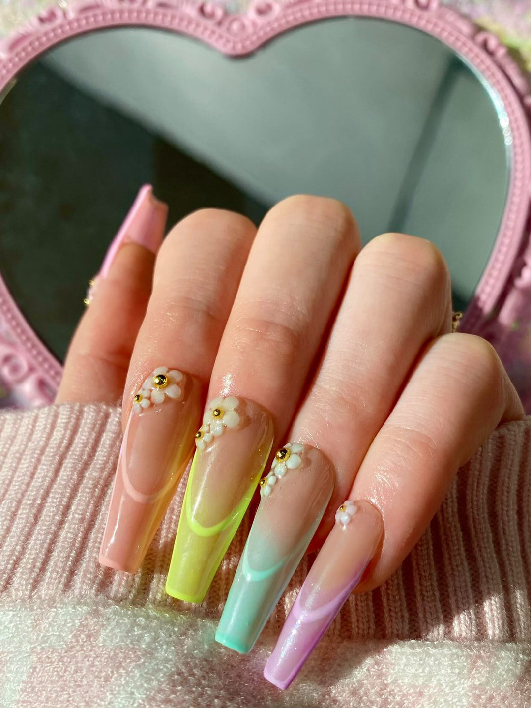 Spring Fling-floral outlined french tip press on nails