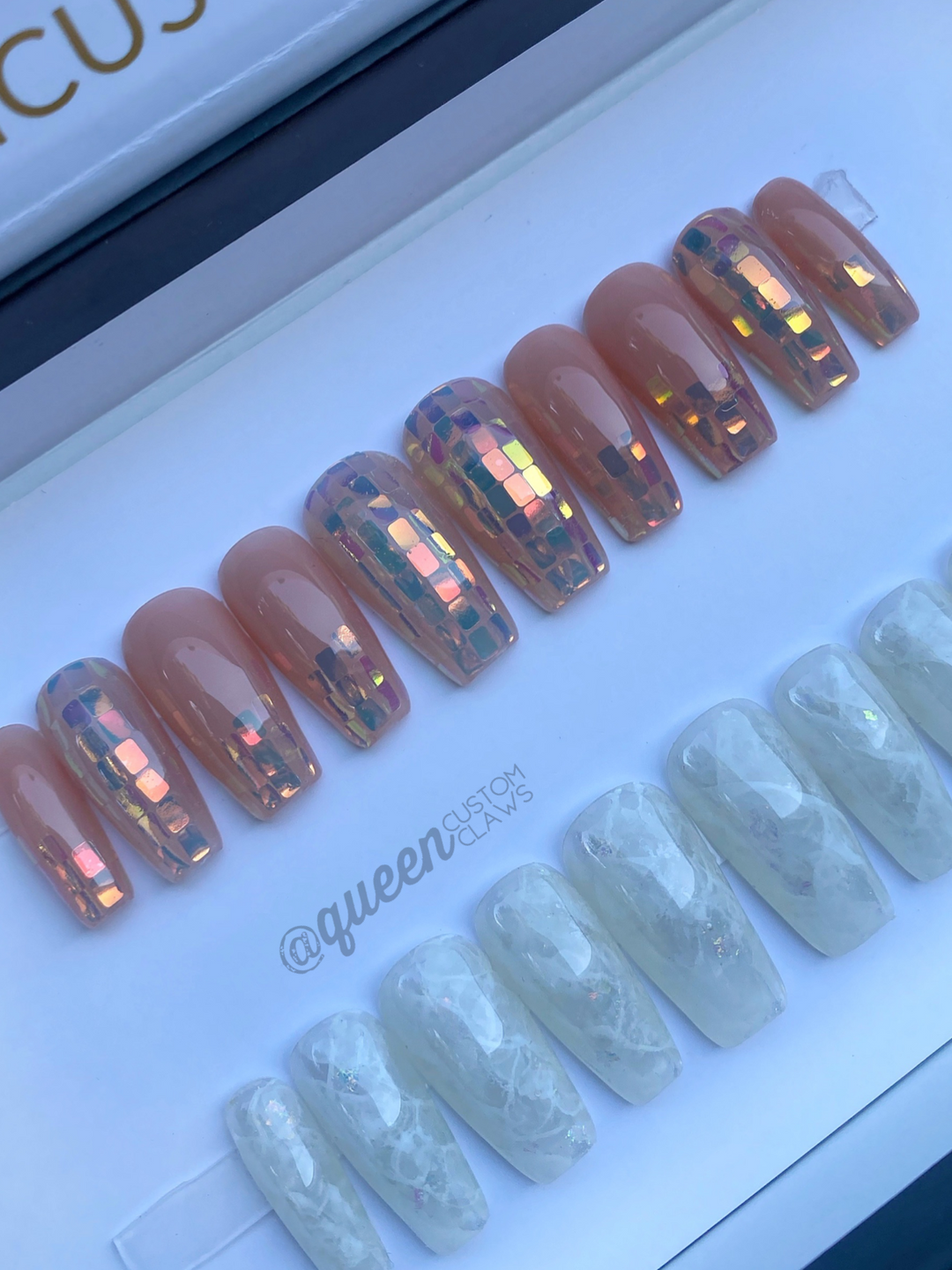 Crystal white quartz- press on nails