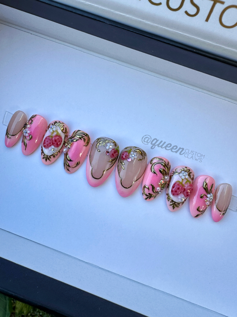 Berry Fancy- strawberry filagree press on nails