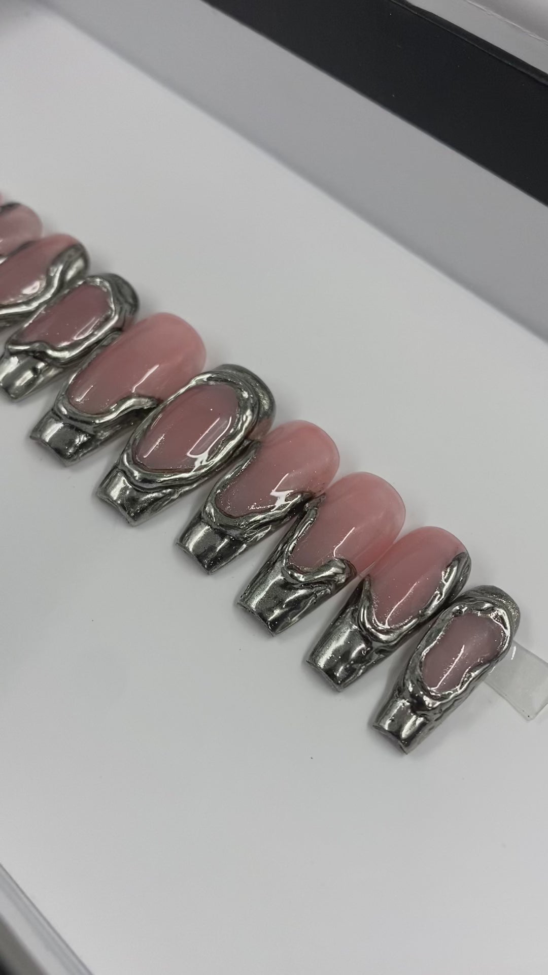 Liquid HG80: Chrome french tip- press-on nails