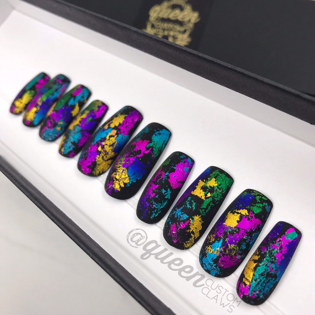 MardiGras Foil press on nails