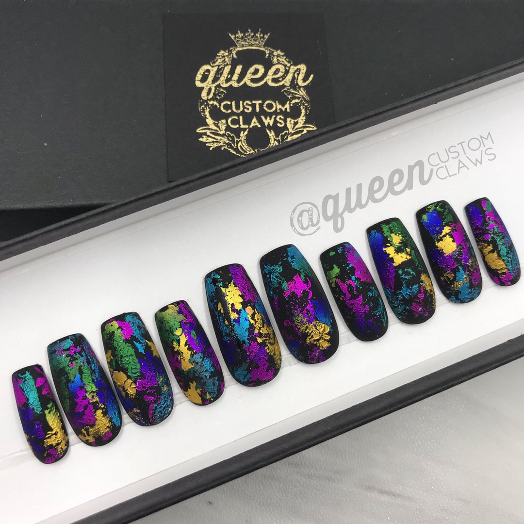 MardiGras Foil press on nails