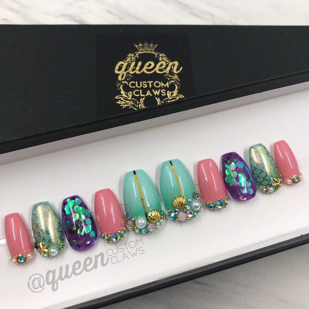 Mermaid Princess Bling press on nails