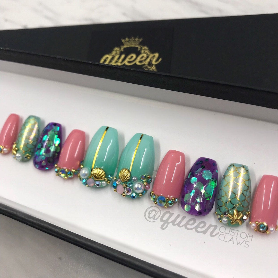 Mermaid Princess Bling press on nails