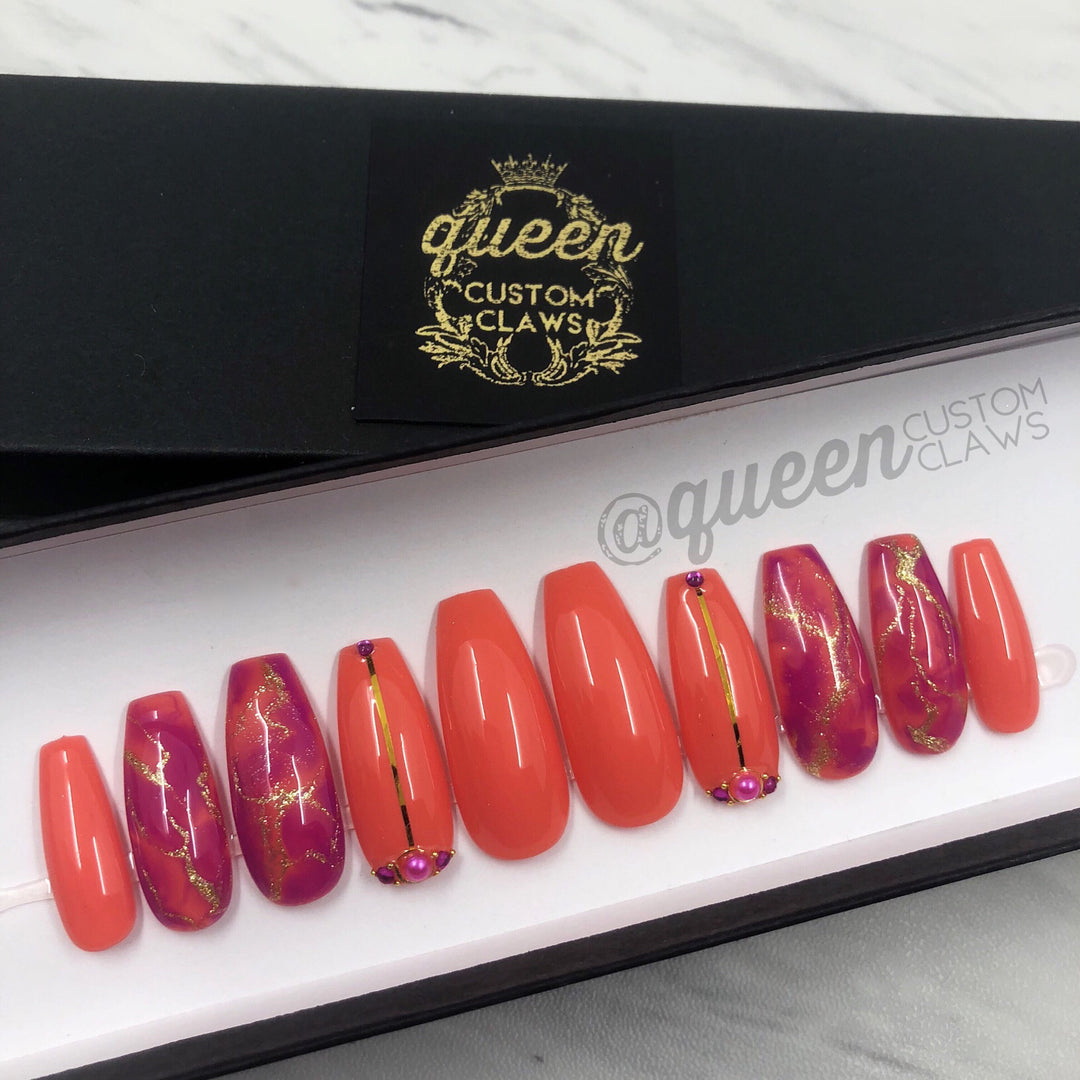 Marbled Melon press-on nails