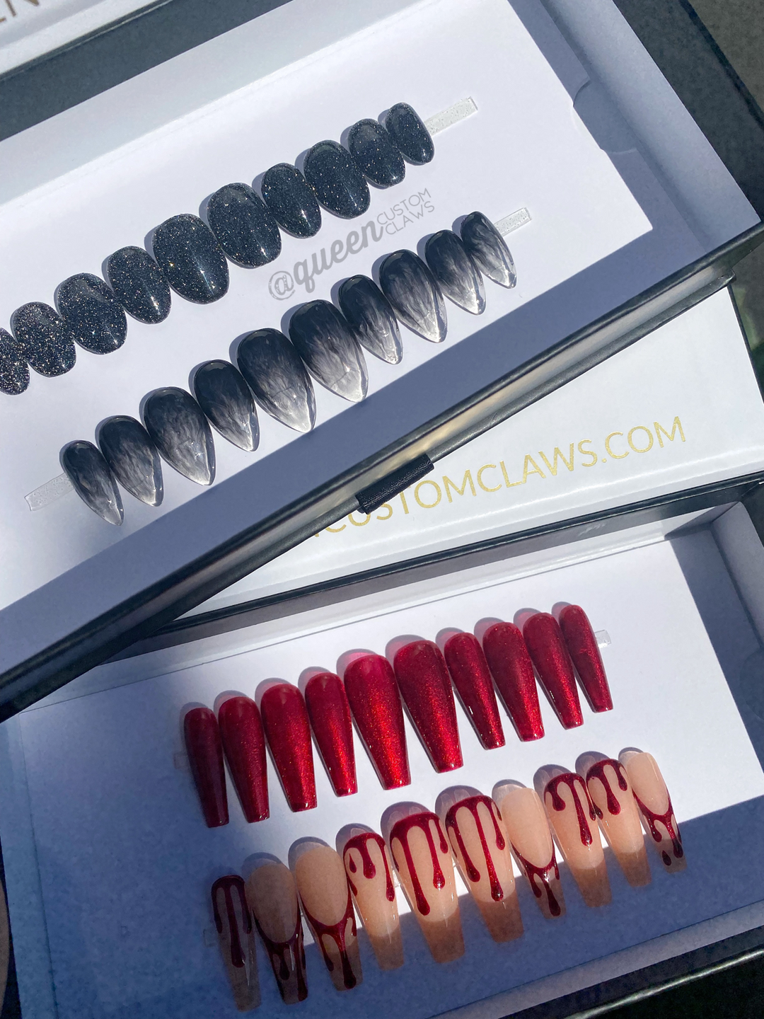 BloodLust- drip outlined french tip press on nails