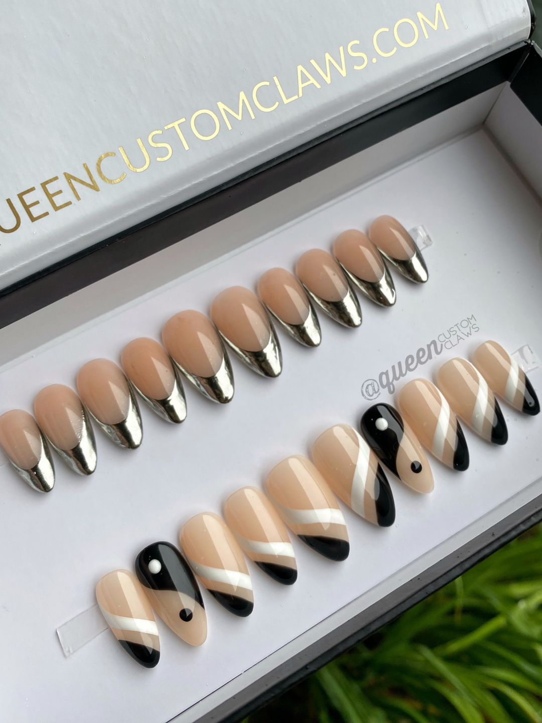 Chrome french tip- press-on nails