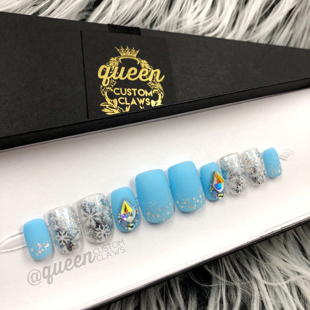 Frosted: ice blue - press on nails