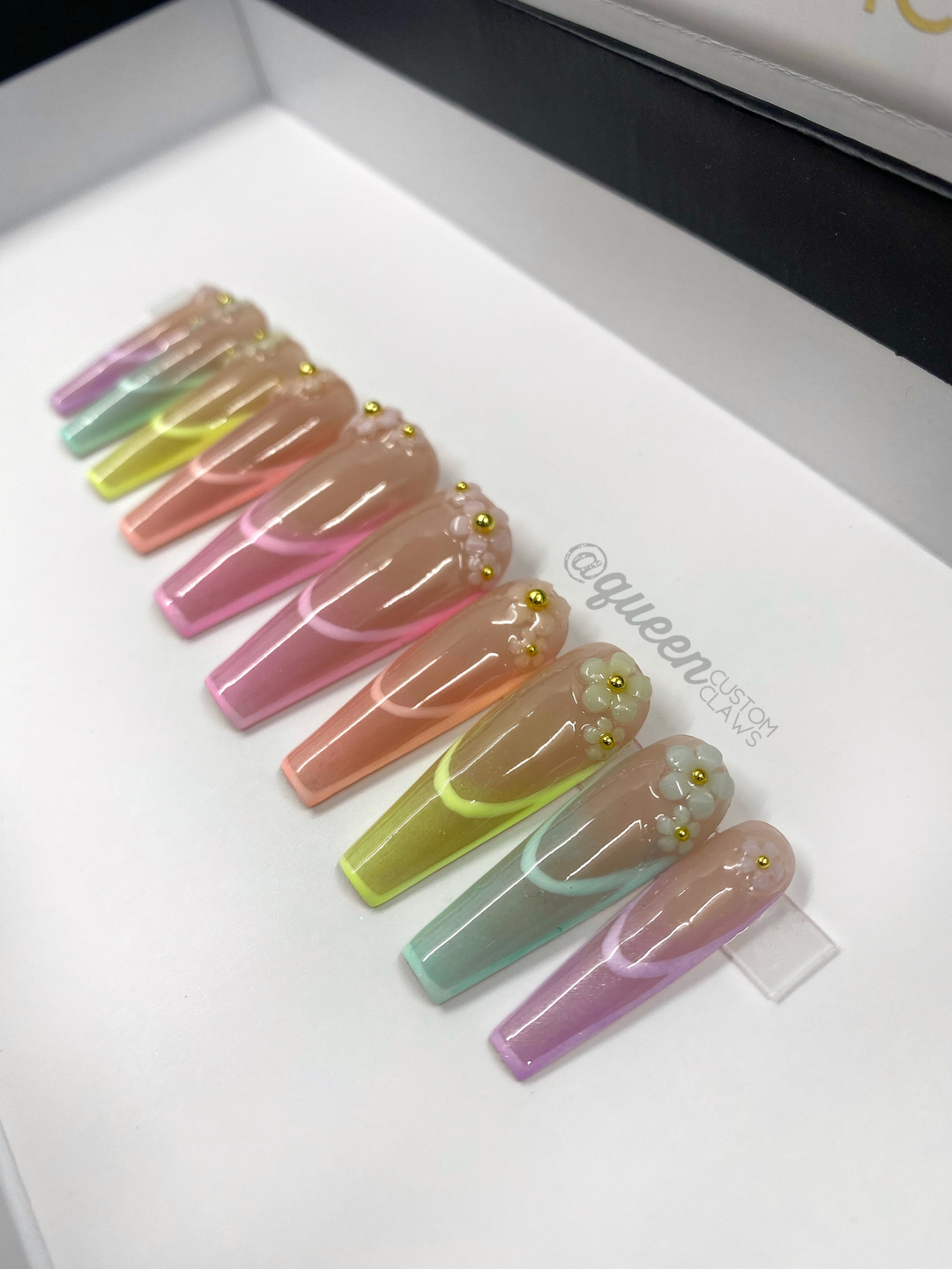 Spring Fling-floral outlined french tip press on nails
