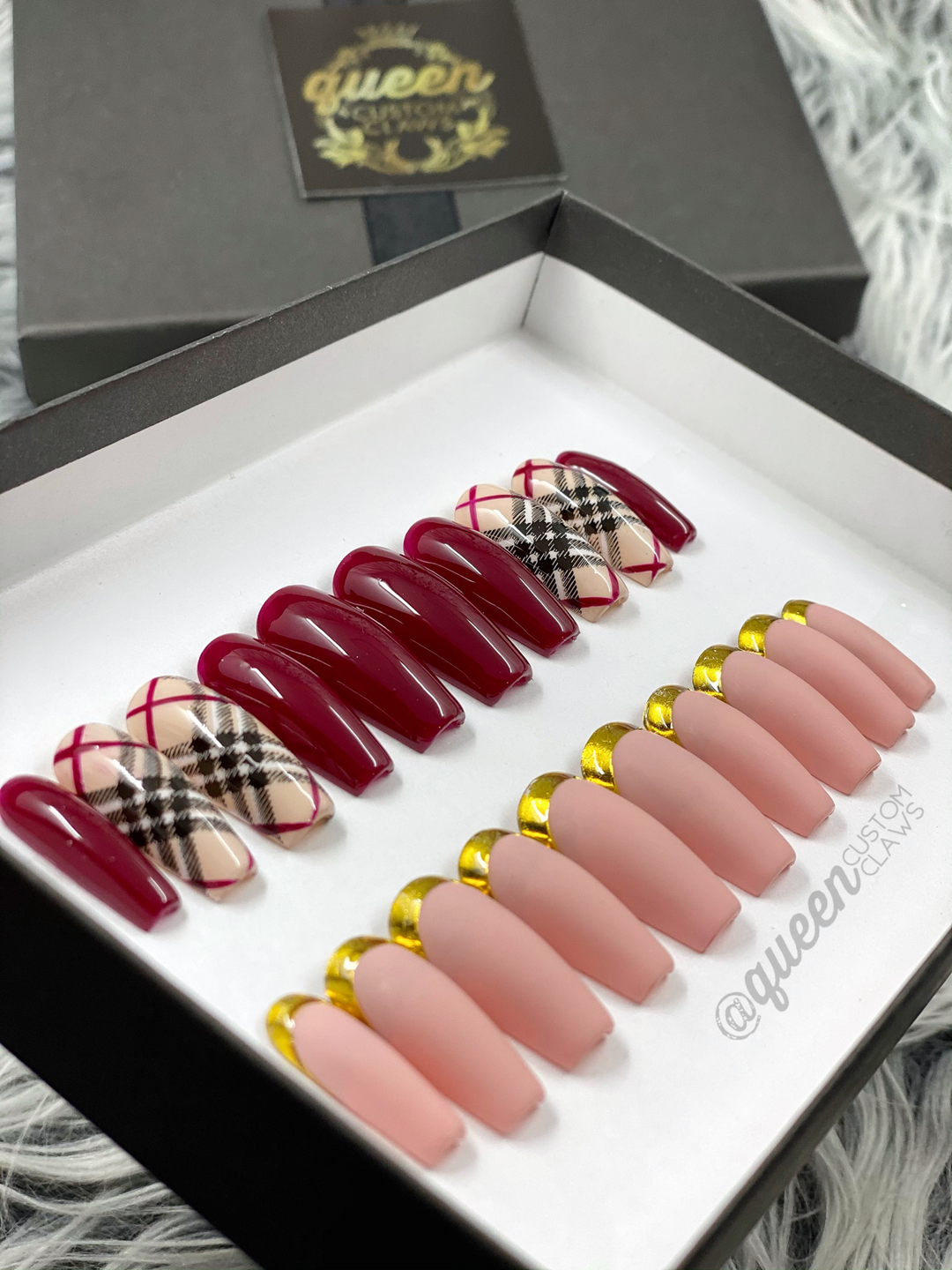 Bur-Baby Plaid - press on nails