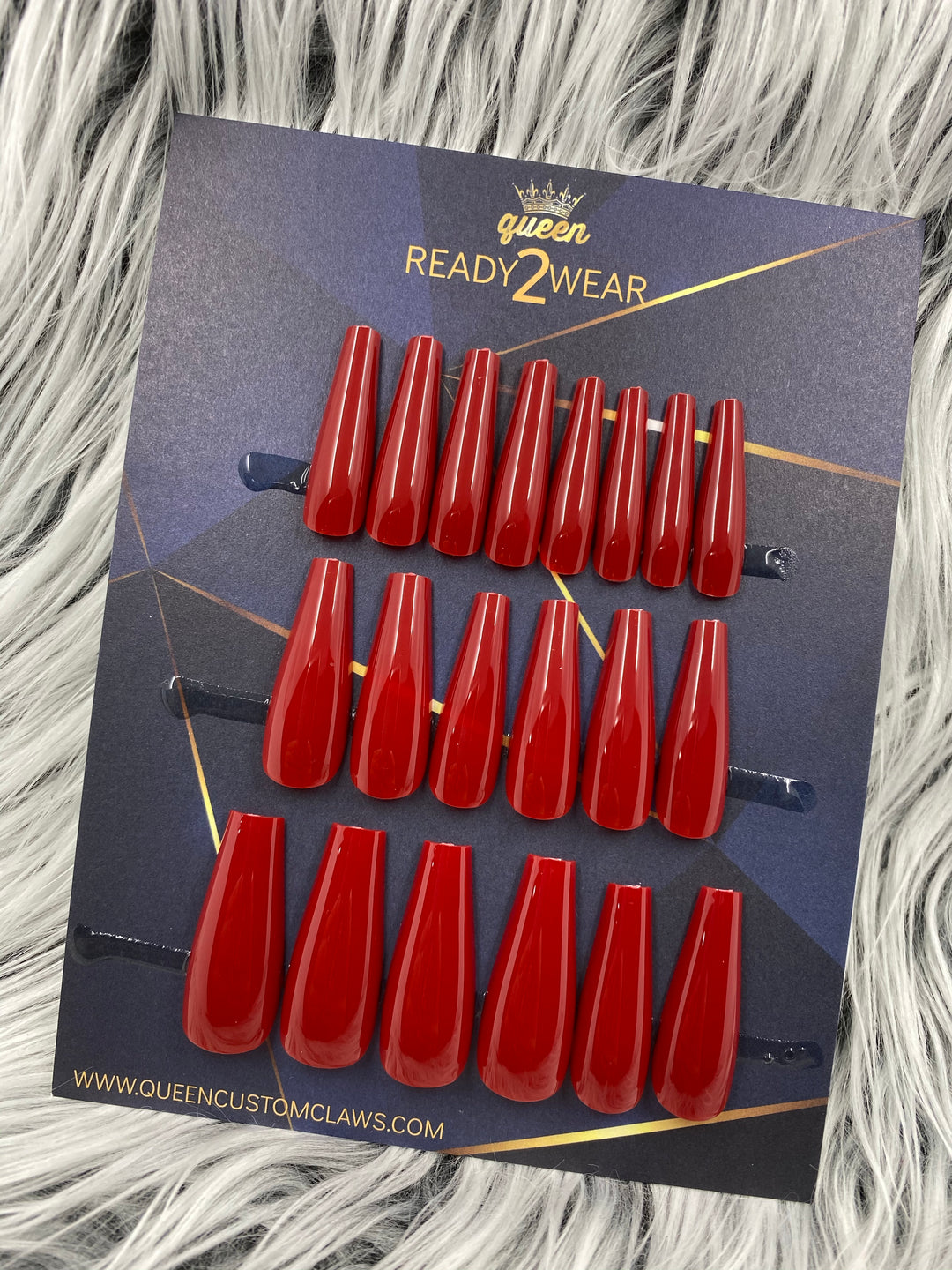 Ready2Wear | Ruby : long shiny Coffin Press-on nails