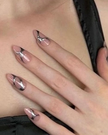 Alien *chrome: negative space chrome french tip- press-on nails