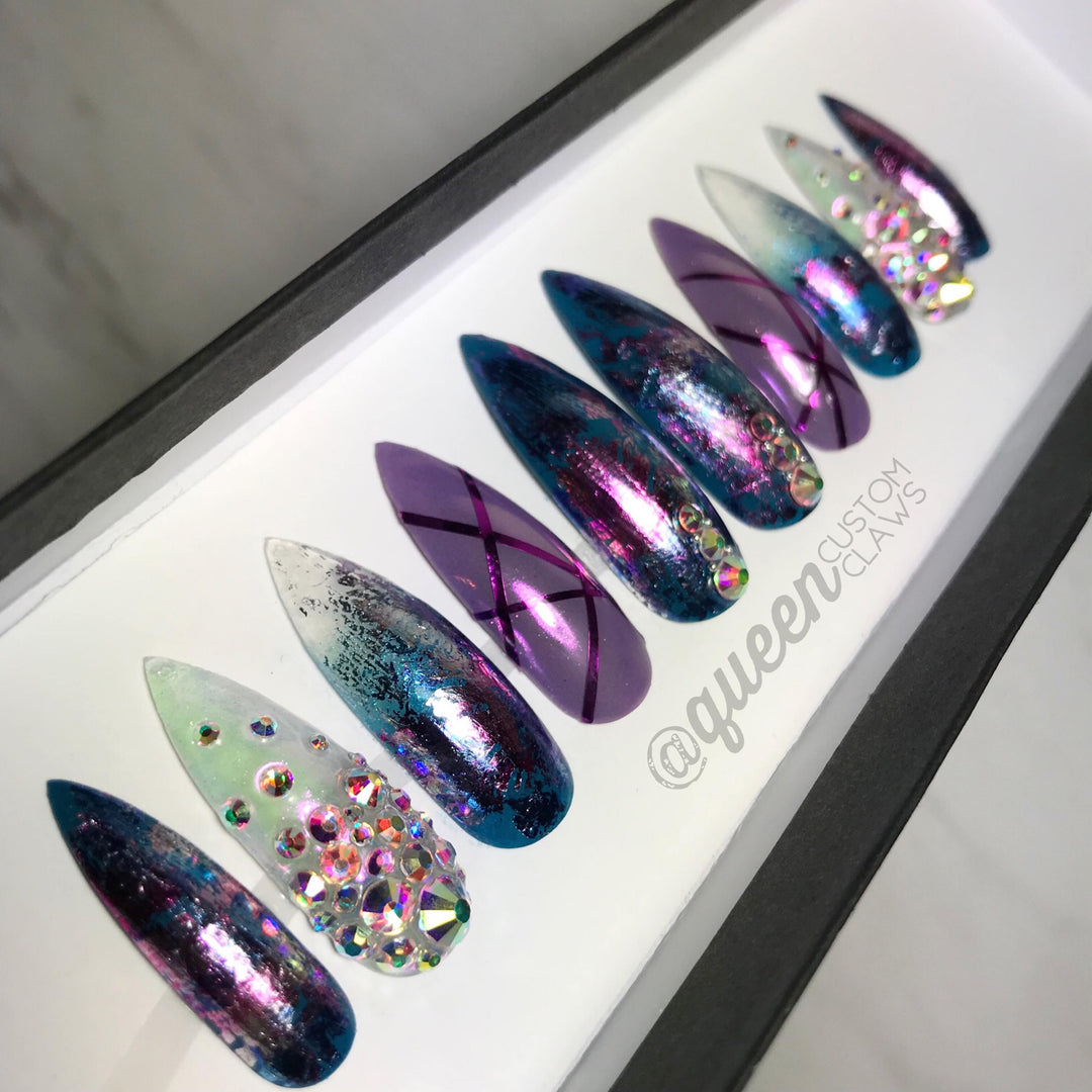 Crystal Foil Ombre Bling press on nails