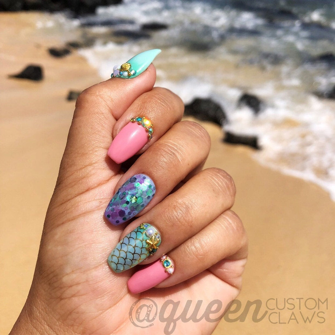 Mermaid Princess Bling press on nails