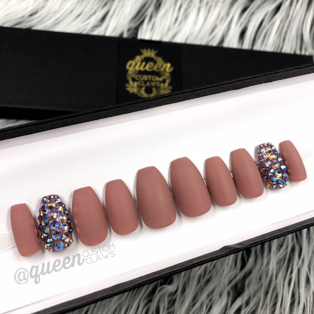 Matte Nude & Bling press-on nail