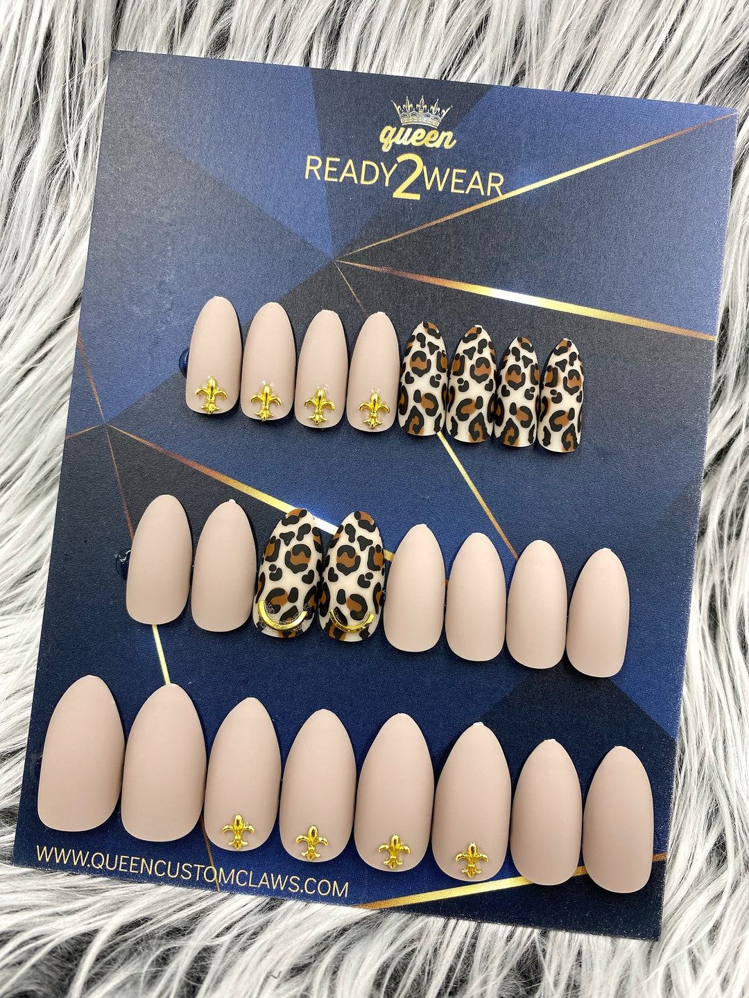 Ready2Wear HMA| Royal Leopard Cashmere : Almond/soft stiletto Press-on nails