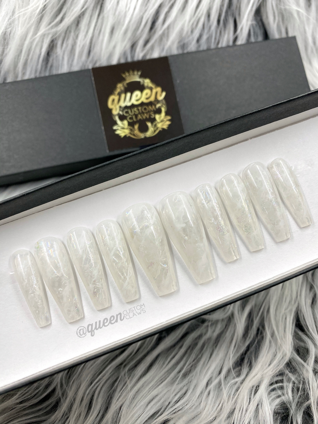 Crystal white quartz- press on nails