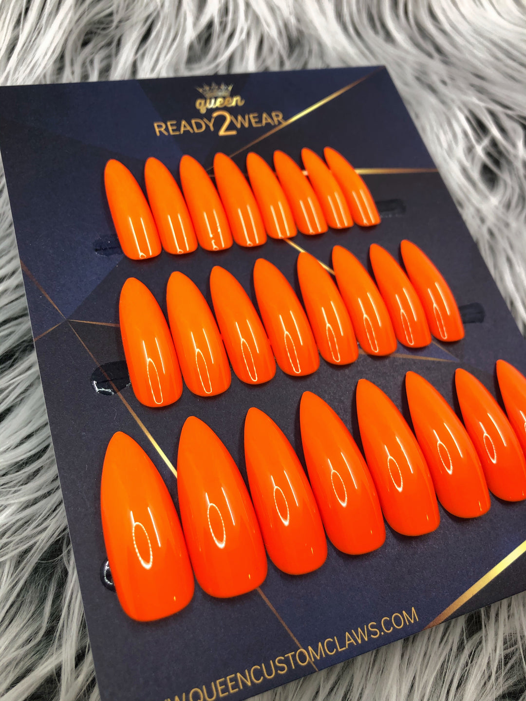 Orange Glitter Stiletto False Nails Jelly Neon Medium Press On