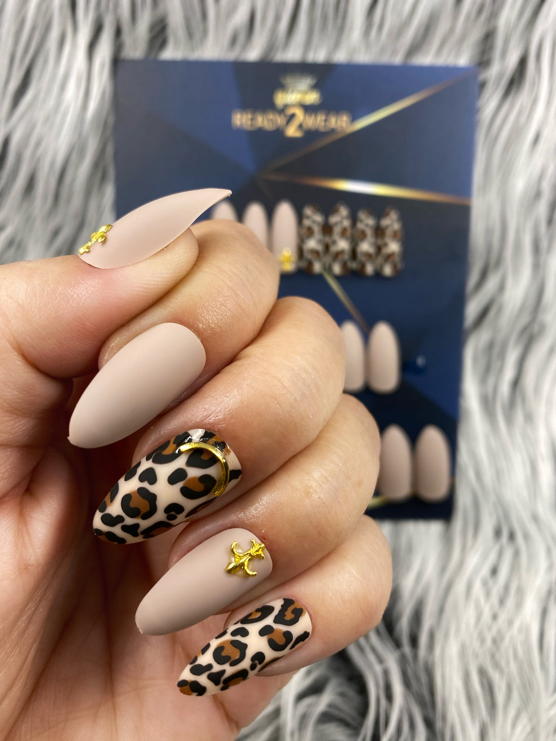 Ready2Wear HMA| Royal Leopard Cashmere : Almond/soft stiletto Press-on nails