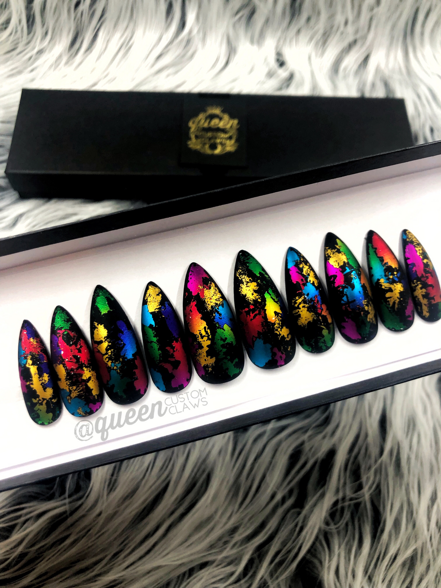 MardiGras Foil press on nails – Queen Custom Claws