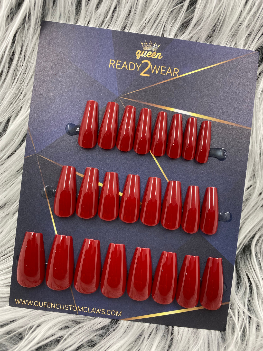 Ready2Wear | Ruby : long shiny Coffin Press-on nails
